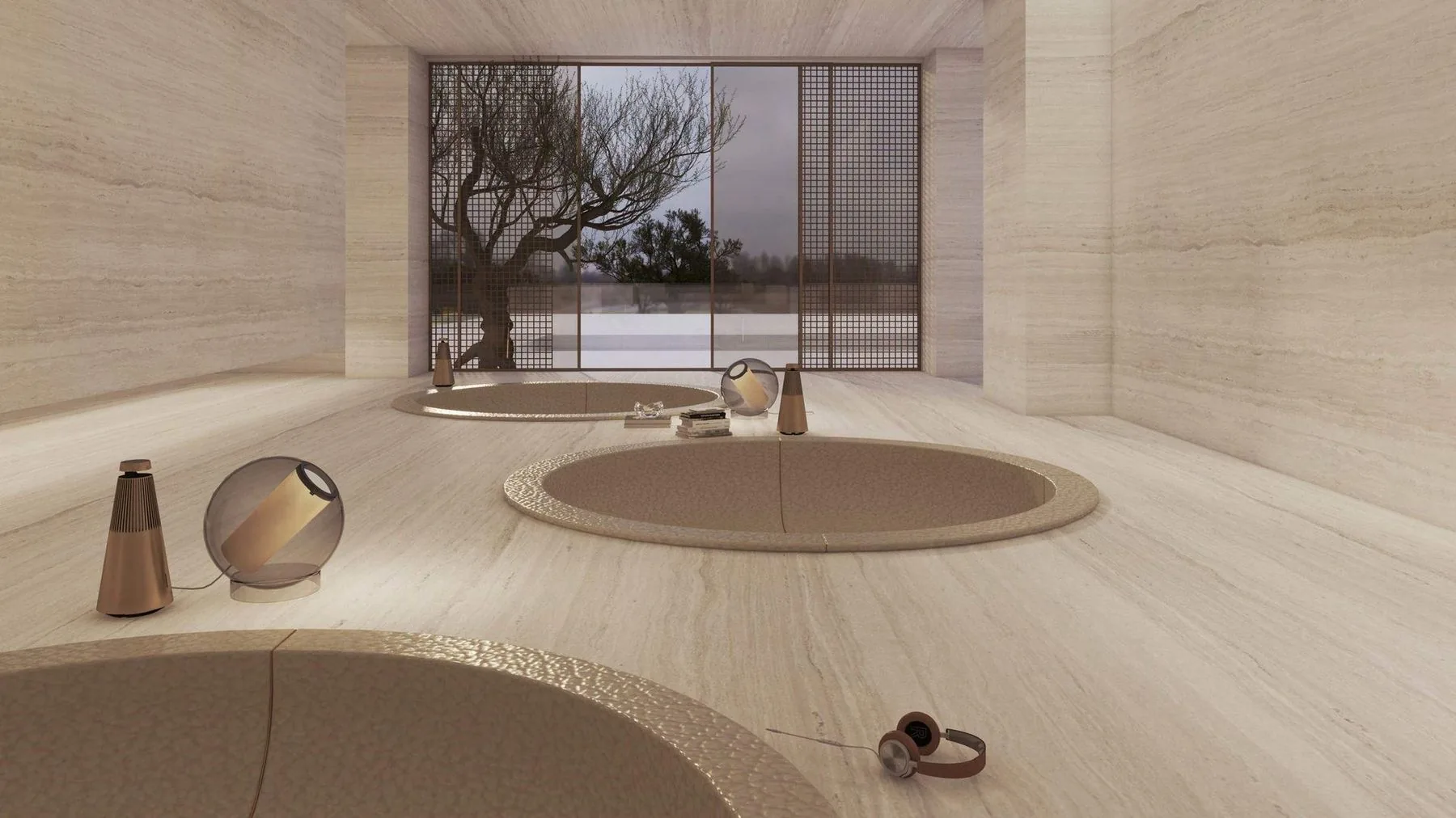 Keturah Reserve, Business Centre with travertine chill pods for sound therapy